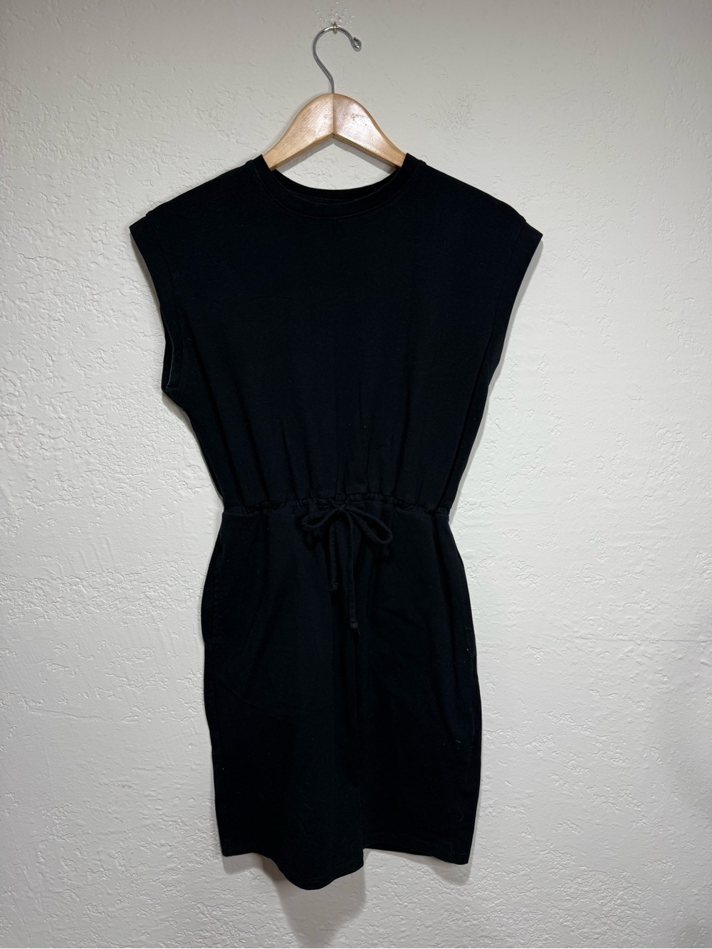 A New Day Black Sleeveless Muscle Tee Drawstring Mini Dress - Small
